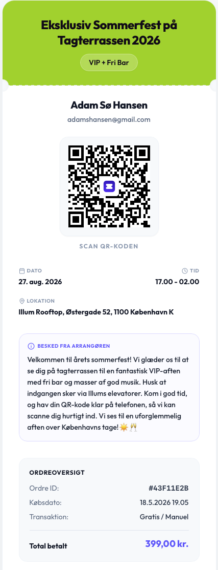 Ticketo digital billet med QR-kode